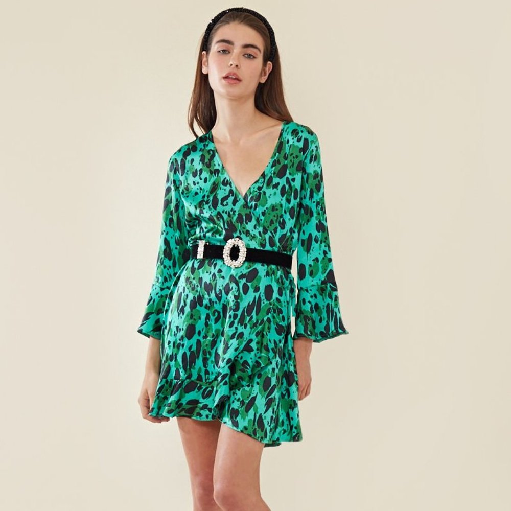 Animal Wrap Dress Green
